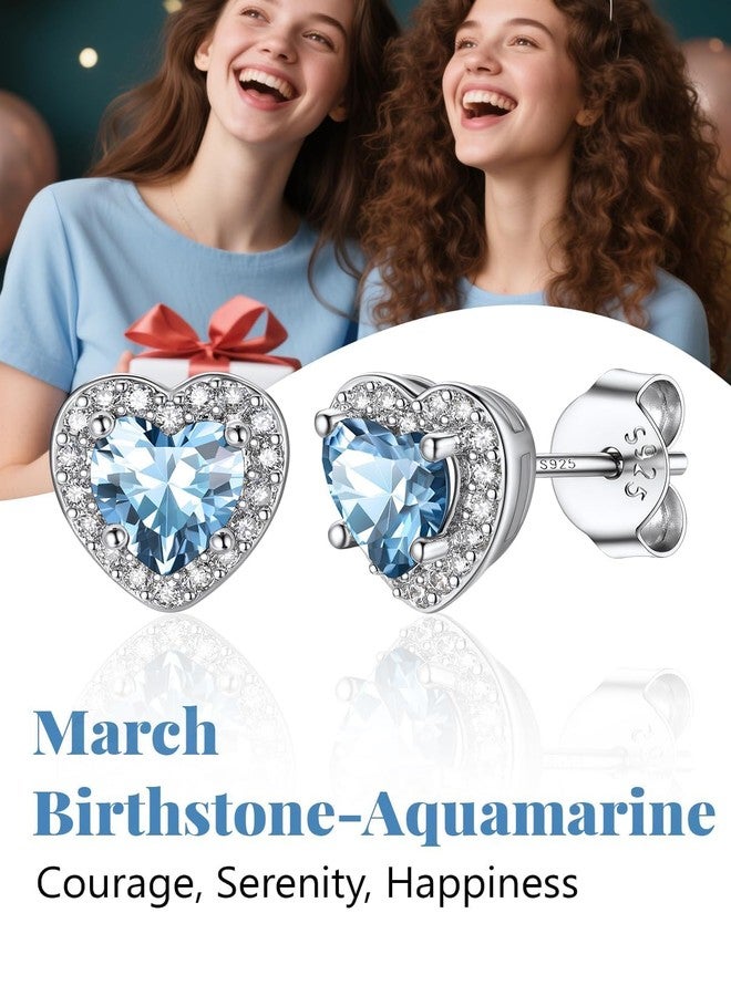 Silvora Birthstone Earrings for Women 925 Sterling Silver Heart Stud, Heart Birthstone Stud Earrings Hypoallergenic for Women - Image 5